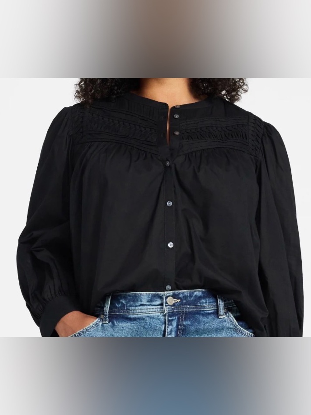(244)Time and Tru Women's Textured Yoke Cotton Blouse